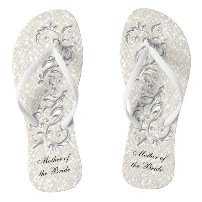White Metallic Floral & Confetti Glitter | Wedding Jandals (Footbed)