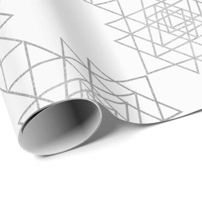 White Metallic Silver Grey Hexagon Geometry Wrapping Paper (Roll Corner)