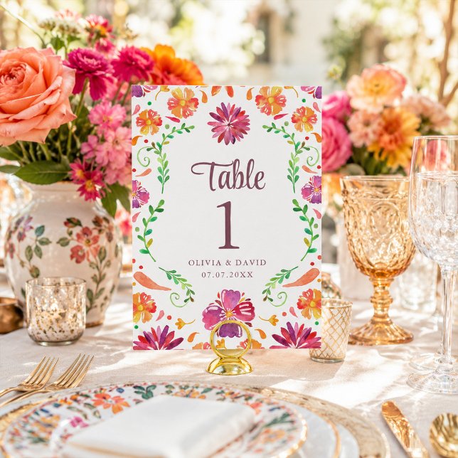 White Mexican Floral Fiesta Wedding Table Number (White Mexican Floral Fiesta Wedding Table Number)