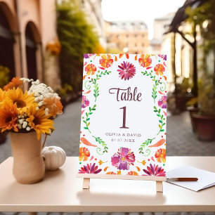 White Mexican Floral Fiesta Wedding Table Number