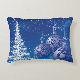 White & Midnight Blue Christmas Ornaments & Trees Decorative Cushion