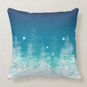 White & Midnight Blue Christmas SnowFlakes Cushion