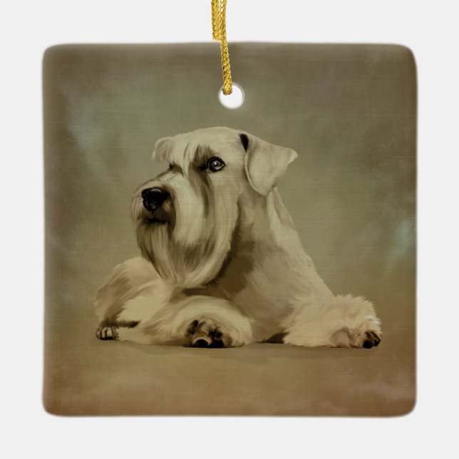 White Miniature Schnauzer Ceramic Ornament (Front)