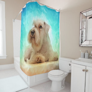 White Miniature Schnauzer Puppy Shower Curtain