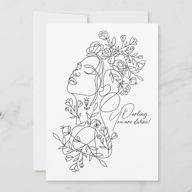White Minimal Abstract Floral Greeting Card (Front)