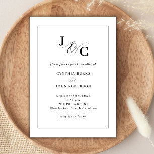 White Minimal and Chic   Black Border Wedding Invitation