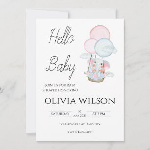 White Minimal Animal Baby Shower Free  Invitation