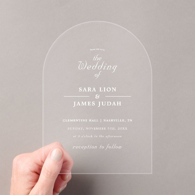 White Minimal Elegant Wedding Acrylic Invitations (Insitu (Handheld))