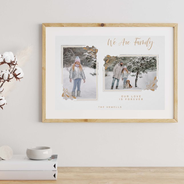 White Minimal Family 2 Photos Fancy Gold Branches Poster (Creator Uploaded)