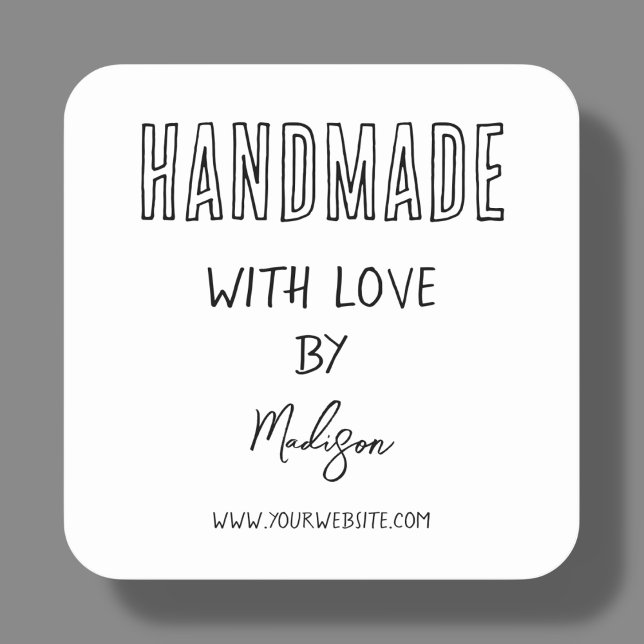 White Minimal | Handmade With Love Square Sticker (Creator Uploaded)