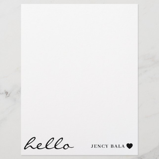 White Minimal Heart | Simple Modern Hello Design Custom Letterhead (Front)
