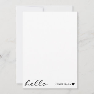White Minimal Hello   Clean Modern Heart Design Card
