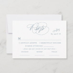 White Minimal Leaf Blue Font & QR Code RSVP Card