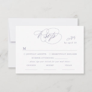 White Minimal Leaf Violet Font & QR Code RSVP Card