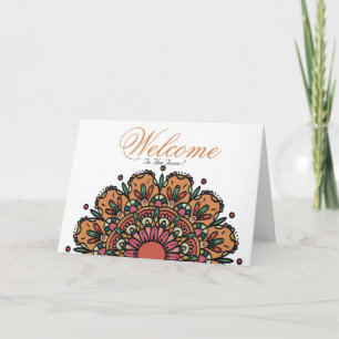 White Minimal Lotus Welcome Wishing Card