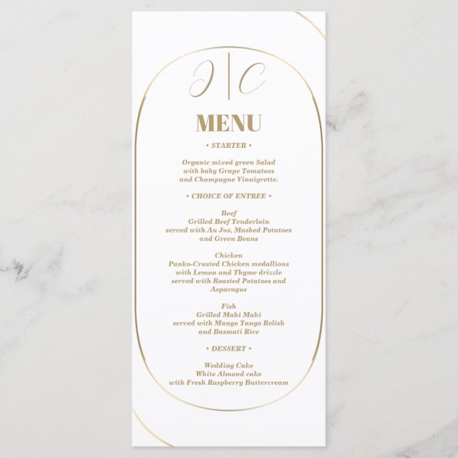 White Minimal Modern Arch Gold Wedding Dinner Menu (Front)