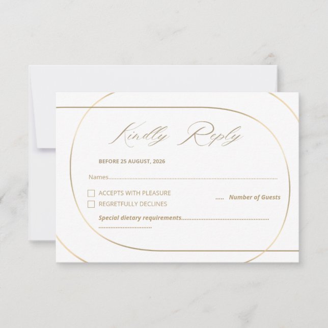 White Minimal Modern Arch Wedding Gold  RSVP Card (Front)
