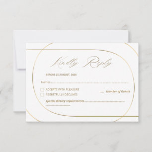 White Minimal Modern Arch Wedding Gold RSVP Card
