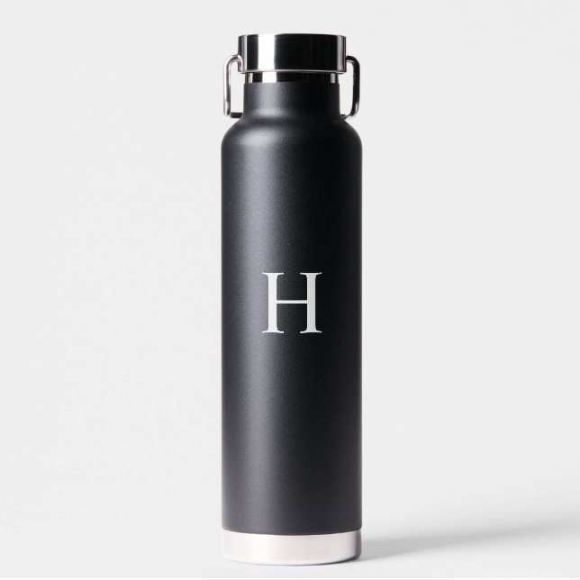 White Minimal Modern Elegant Monogram Water Bottle (Front)