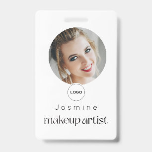 White Minimal Simple Elegant Photo Makeup Artist ID Badge