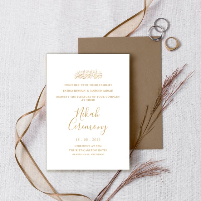 White Minimal Simple Nikah Ceremony Muslim Wedding Invitation (Creator Uploaded)
