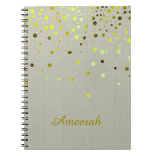White Minimal with Green Gold Confetti Glitter Spiral Notebook