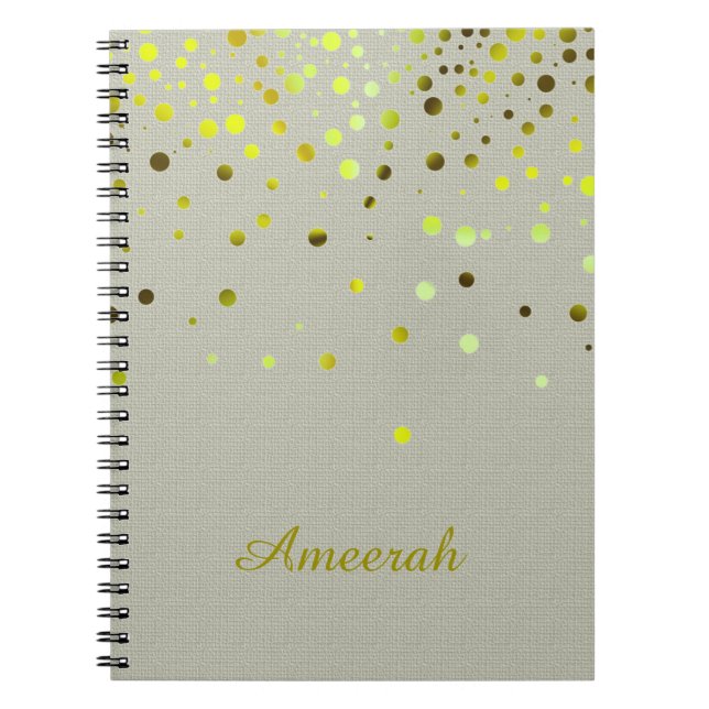 White Minimal with Green Gold Confetti Glitter Spiral Notebook (Front)