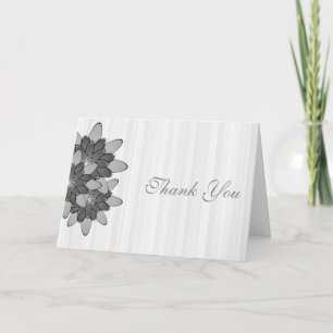 White Minimal with Grey Floral Lotus Thank You Card