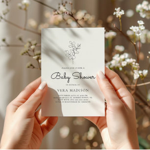 White Minimalist Baby Shower Invitation