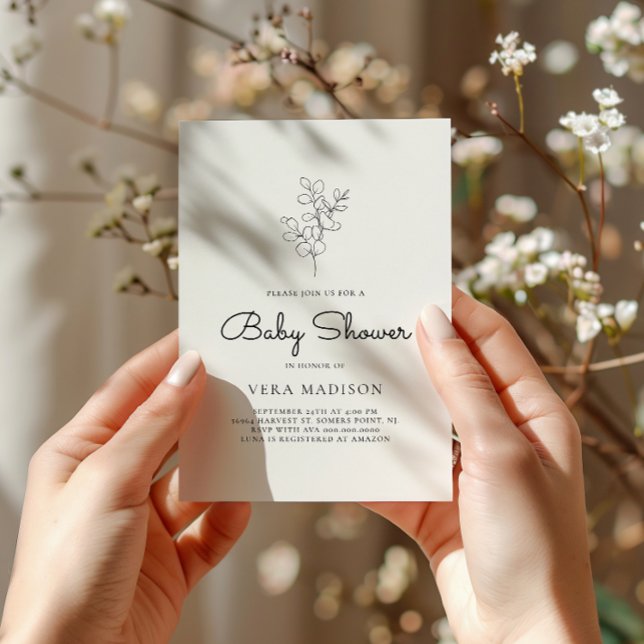 White Minimalist Baby Shower Invitation (Creator Uploaded)