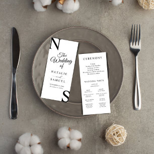 White Minimalist & Bold Initials Wedding Program