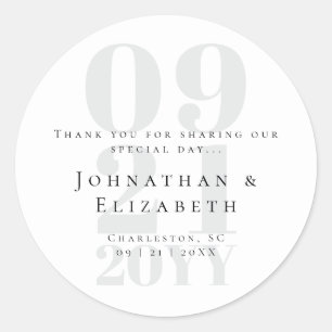 White Minimalist Bold Type Wedding Favour Classic Round Sticker