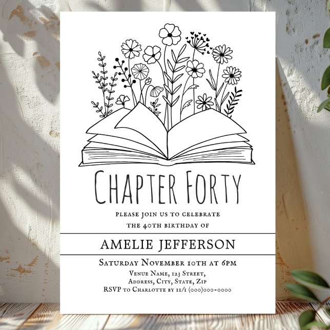 White Minimalist Book 40th Birthday  Invitation (Creator Uploaded)