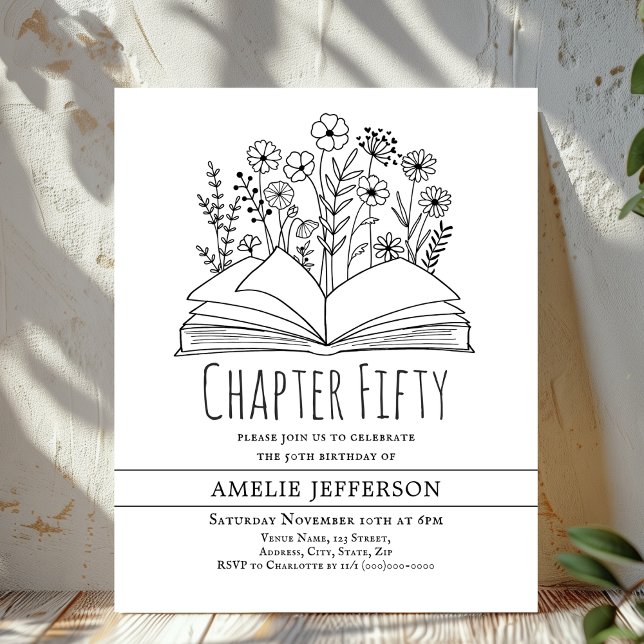 White Minimalist Book 50th Birthday Invitation (Creator Uploaded)