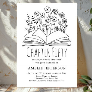 White Minimalist Book 50th Birthday  Invitation