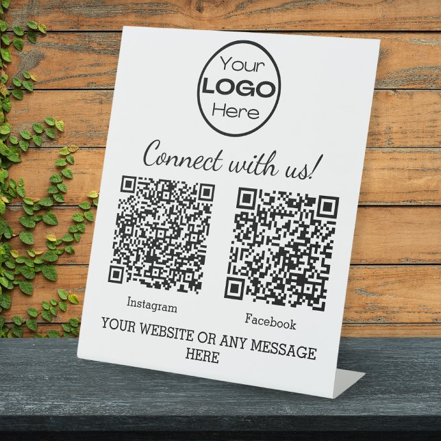 White Minimalist Business Logo Two QR Codes Pedestal Sign (Creator Uploaded)