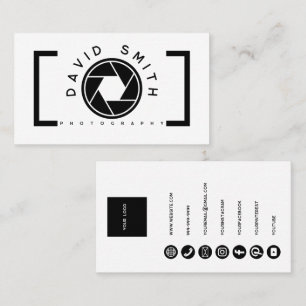White Minimalist Camera Photographer Business Card