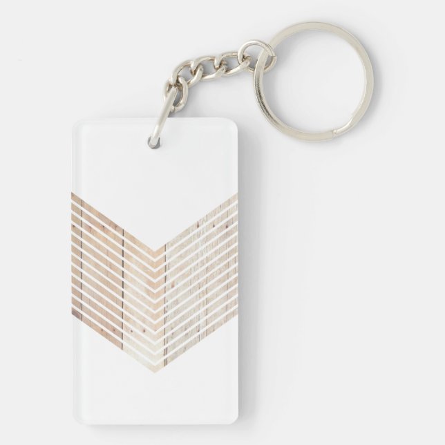 White Minimalist chevron with Wood Key Ring (Back)