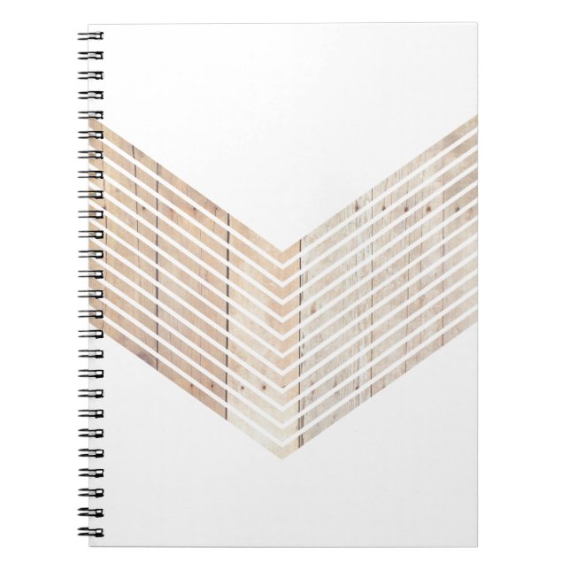 White Minimalist chevron with Wood Spiral Notebook (Front)