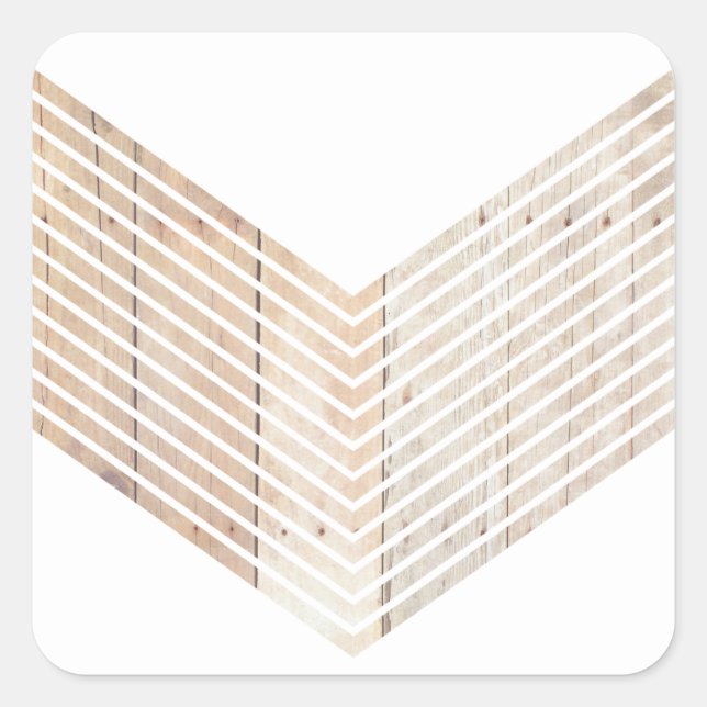 White Minimalist chevron with Wood Square Sticker (Front)
