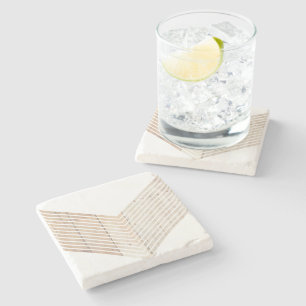 White Minimalist chevron with Wood Stone Coaster
