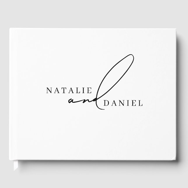 White Minimalist Classic Chic Wedding Guest Book (Front)