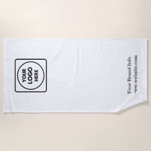 White Minimalist Custom Business Logo Branding Beach Towel