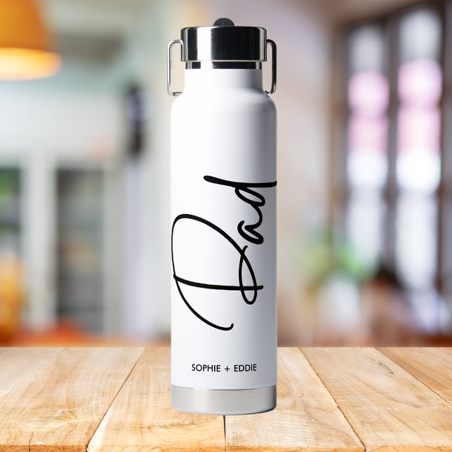 White Minimalist Dad Script Typography Family Name Water Bottle (Creator Uploaded)