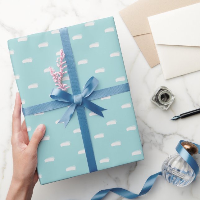 White Minimalist Dashes on Pastel Cyan Wrapping Paper (Gifting)