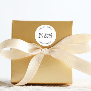 White Minimalist Elegant Bold Initials Wedding Classic Round Sticker