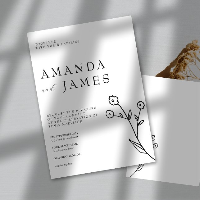White Minimalist Elegant Floral Wedding Invitation (Creator Uploaded)