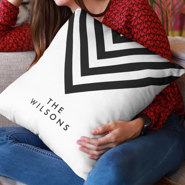 White Minimalist Family Name Black Chevron Cushion (Creator Uploaded)