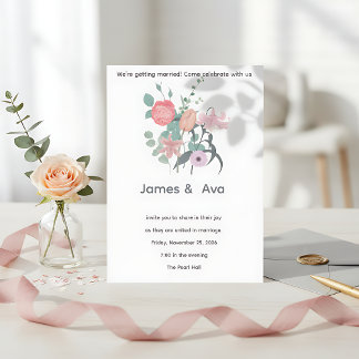 White Minimalist floral Wedding Invitaion Invitation