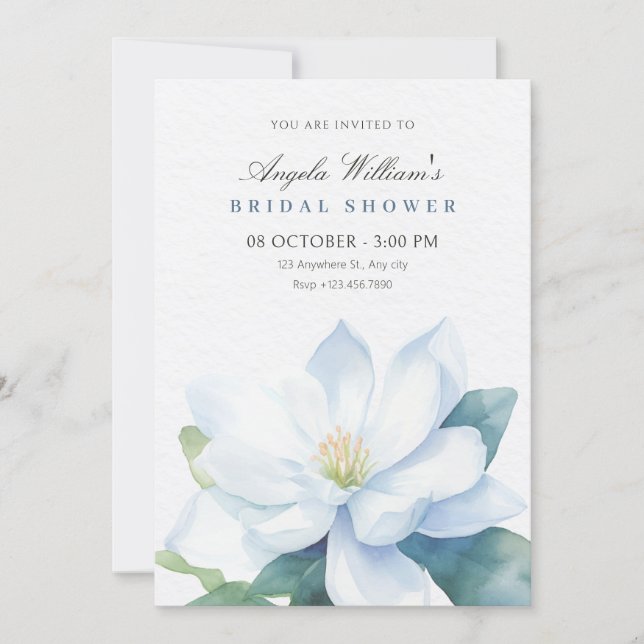 White minimalist flower bloom  invitation (Front)